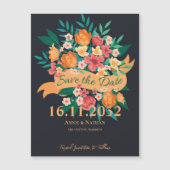 Chic Yellow Orange Blooms Wedding Save the Date Magnetkarte (Vorderseite)