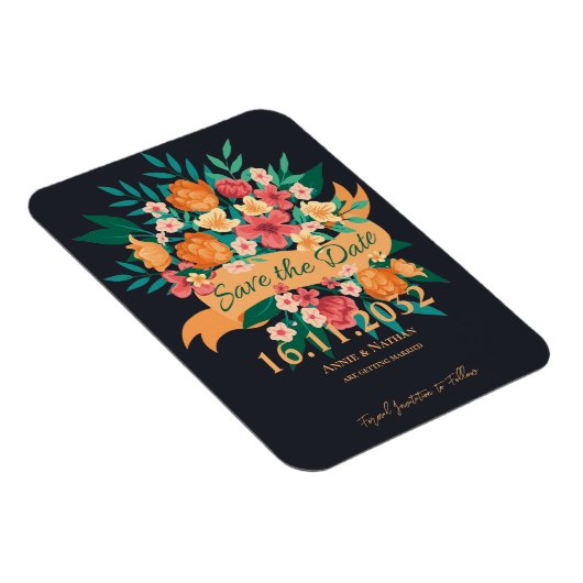 Chic Yellow Orange Florals Wedding Save the Date Magnet (Rechte Seite)