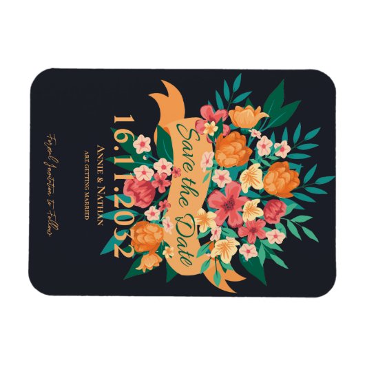 Chic Yellow Orange Florals Wedding Save the Date Magnet (Horizontal)