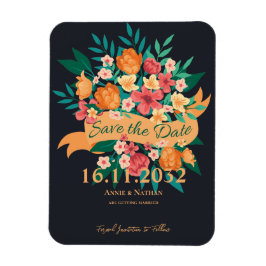 Chic Yellow Orange Florals Wedding Save the Date Magnet