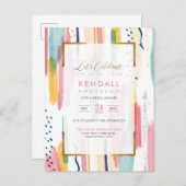 Chic Yellow Painted Memphis Artistic Brautparty Einladungspostkarte (Vorne/Hinten)