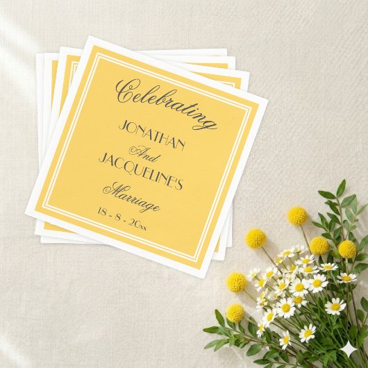 Chic Yellow Personalisiert Names Wedding Napkins Serviette