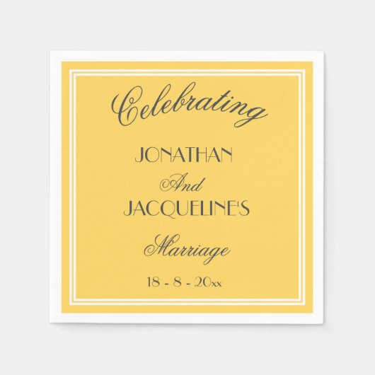Chic Yellow Personalisiert Names Wedding Napkins Serviette (Vorderseite)