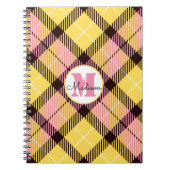 Chic Yellow Pink Kariert Tartan Monogram Script Na Notizblock (Vorderseite)