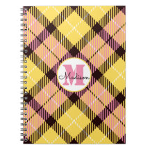 Chic Yellow Pink Kariert Tartan Monogram Script Na