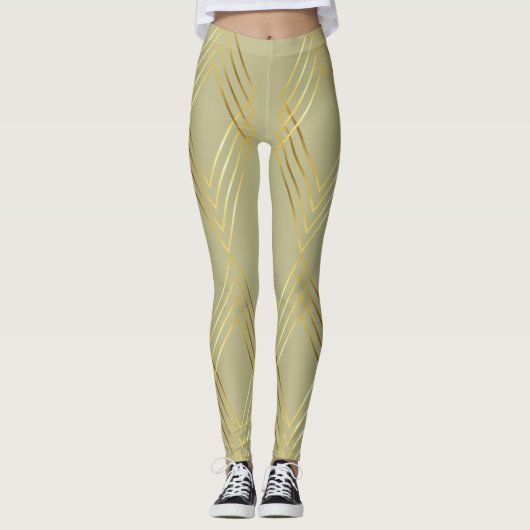 Chic Yellow Sage Diamonds Pattern Leggings (Vorderseite)