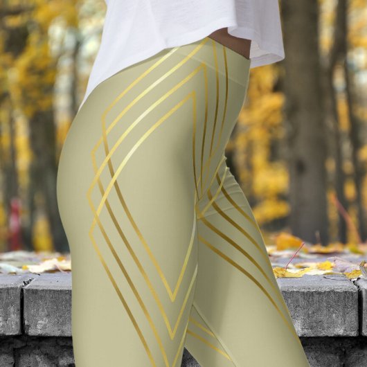 Chic Yellow Sage Diamonds Pattern Leggings