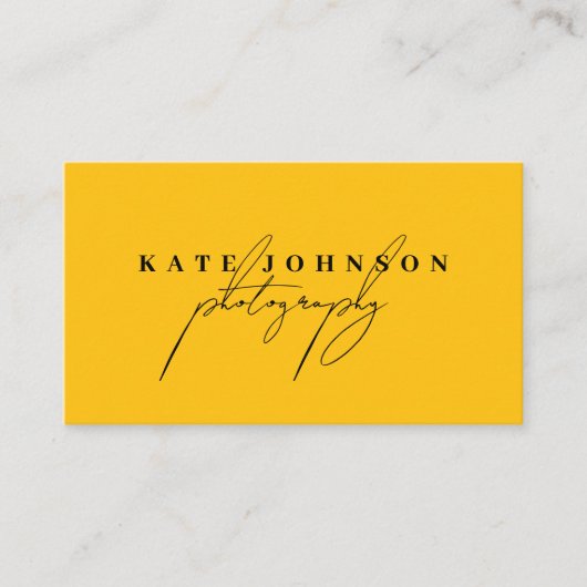 Chic Yellow Signature Script QR Code Social Media Visitenkarte (Vorderseite)