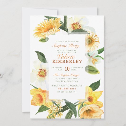 Chic Yellow Spring Daisies Blumenüberraschung Part Einladung (Vorderseite)