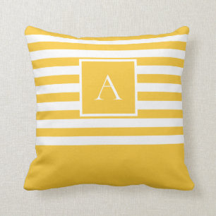 Chic Yellow Strip Square Letter Monogram Kissen
