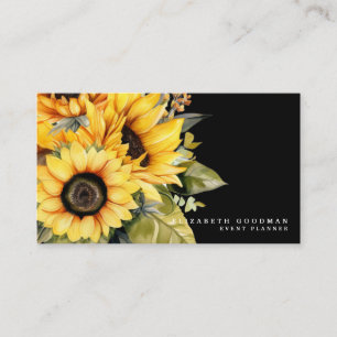 Chic Yellow Sunblumen Black Business Cards Visitenkarte