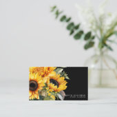 Chic Yellow Sunblumen Black Business Cards Visitenkarte (Stehend Vorderseite)