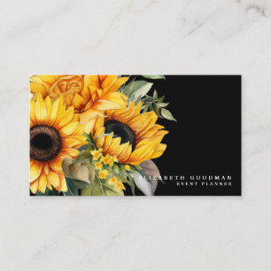 Chic Yellow Sunblumen Black Business Cards Visitenkarte