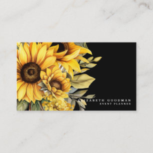 Chic Yellow Sunblumen Black Business Cards Visitenkarte
