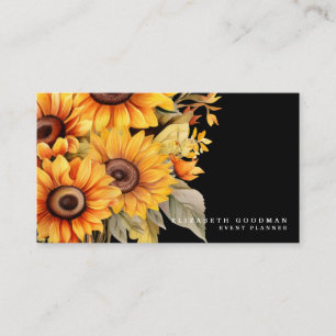 Chic Yellow Sunblumen Black Business Cards Visitenkarte