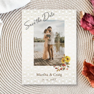 Chic Yellow Sunflower Lace Foto Save the Date Einladung