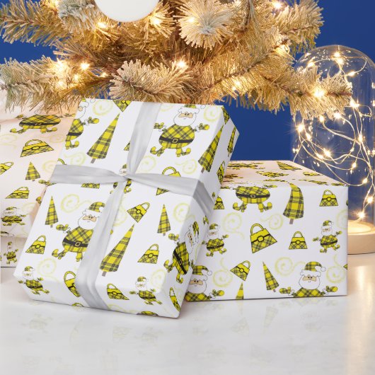 Chic Yellow Tartan Santa mit Taschen Geschenkpapier (Feiertage)