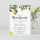 Chic Yellow Watercolor Lemon Themed Brautparty Einladung (Stehend Vorderseite)