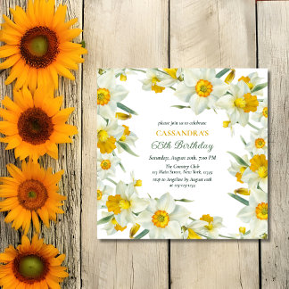 Chic Yellow White Daffodil Floral Geburtstag Einladung