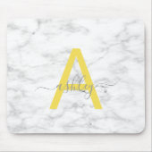 Chic Yellow White Marble Script Name Monogram Mousepad (Vorne)