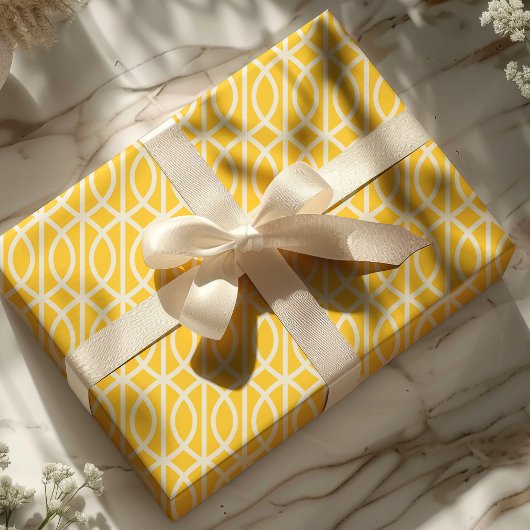 Chic Yellow White Marokcan Trellis Muster Geschenkpapier