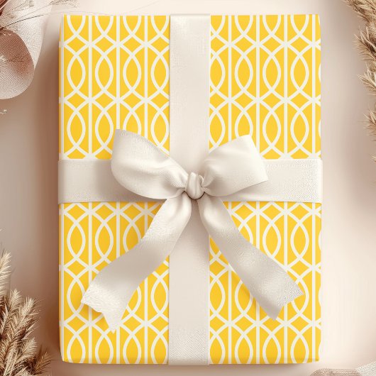 Chic Yellow White Marokcan Trellis Muster Geschenkpapier