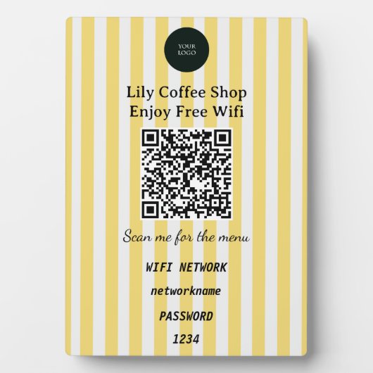 Chic Yellow & White Stripes QR Code Wifi Fotoplatte (Vorderseite)