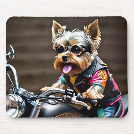 Chic Yorkie auf einer Motorrad-Maus Mousepad (Vorne)