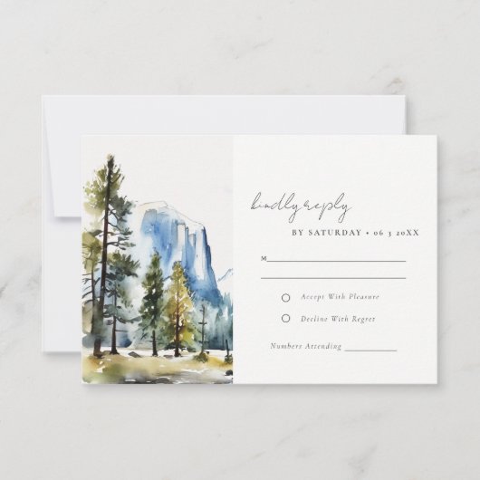 Chic Yosemite National Park CA Wasserfarbenhochzei RSVP Karte (Vorderseite)