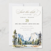 Chic Yosemite National Park CA Wasserfarbenhochzei Save The Date (Vorderseite)