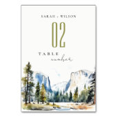 Chic Yosemite National Park CA Wasserfarbenhochzei Tischnummer (Vorderseite)