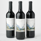 Chic Yosemite National Park CA Wasserfarbenhochzei Weinetikett (Flaschen)