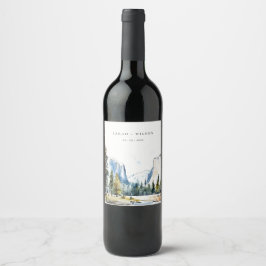 Chic Yosemite National Park CA Wasserfarbenhochzei Weinetikett