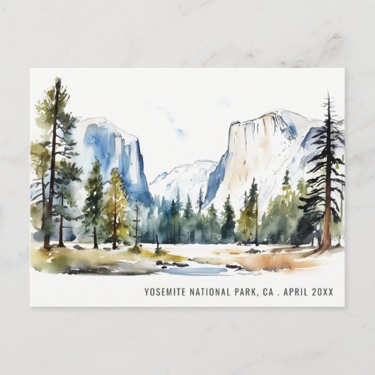 Chic Yosemite National Park CA Wasserfarbenreise Postkarte (Vorderseite)