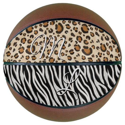 Chic Zebra Leopard Animal Print Girl's Initials Basketball (Vorderseite)