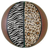 Chic Zebra Leopard Animal Print Girl's Initials Basketball (Vertikal)
