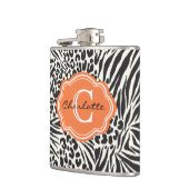 Chic Zebra Leopard & Orange Custom Monogram Flask Flachmann (Links)