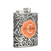 Chic Zebra Leopard & Orange Custom Monogram Flask Flachmann (Rechts)
