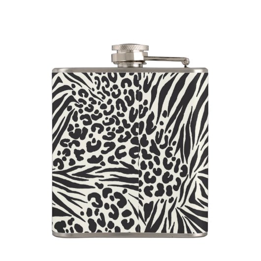 Chic Zebra Leopard & Orange Custom Monogram Flask Flachmann (Rückseite)