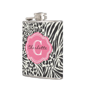 Chic Zebra Leopard und Pink Custom Monogram Flask Flachmann (Links)