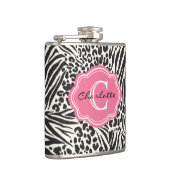 Chic Zebra Leopard und Pink Custom Monogram Flask Flachmann (Rechts)