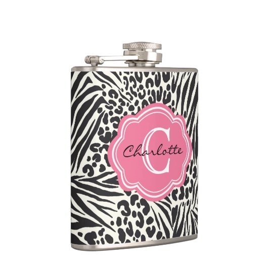 Chic Zebra Leopard und Pink Custom Monogram Flask Flachmann (Rechts)