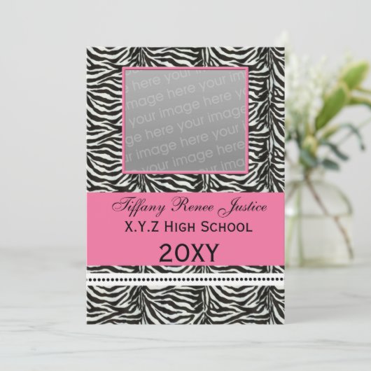 Chic zebra pink Abschluss Foto Einladung (Stehend Vorderseite)