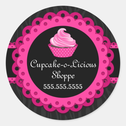Chic Zebra Pink Lace Cupcake Bäckerei Box Siegel Runder Aufkleber (Vorderseite)