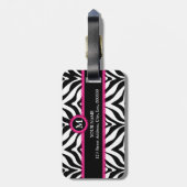 Chic Zebra Print and Pink Lace Monogram Name Gepäckanhänger (Rückseite vertikal)