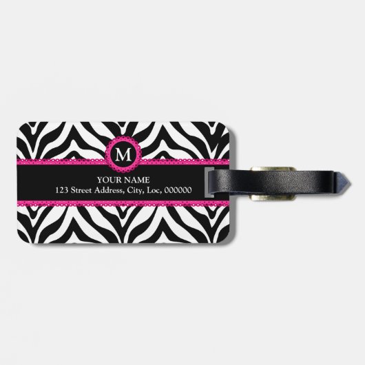 Chic Zebra Print and Pink Lace Monogram Name Gepäckanhänger (Rückseite horizontal)