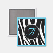 Chic Zebra Print Aqua Blue Monogram Magnet (Vorderseite/Rückseite)