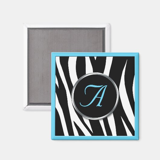 Chic Zebra Print Aqua Blue Monogram Magnet (Vorderseite/Rückseite)