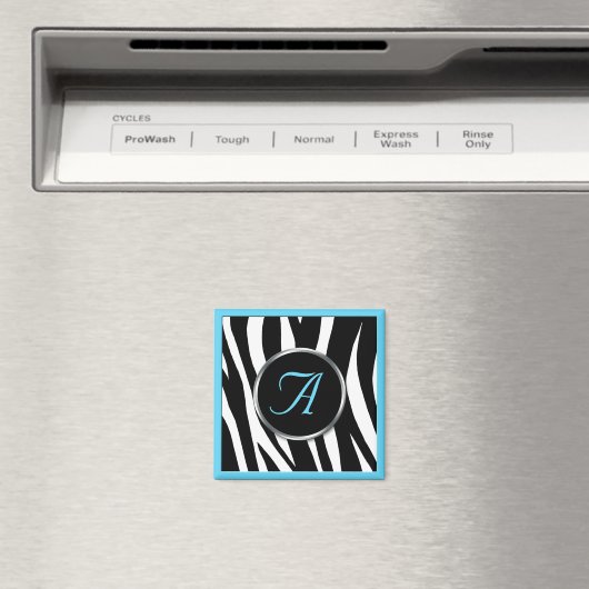 Chic Zebra Print Aqua Blue Monogram Magnet (In Situ (Geschirrspüler))