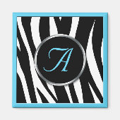 Chic Zebra Print Aqua Blue Monogram Magnet (Vorne)